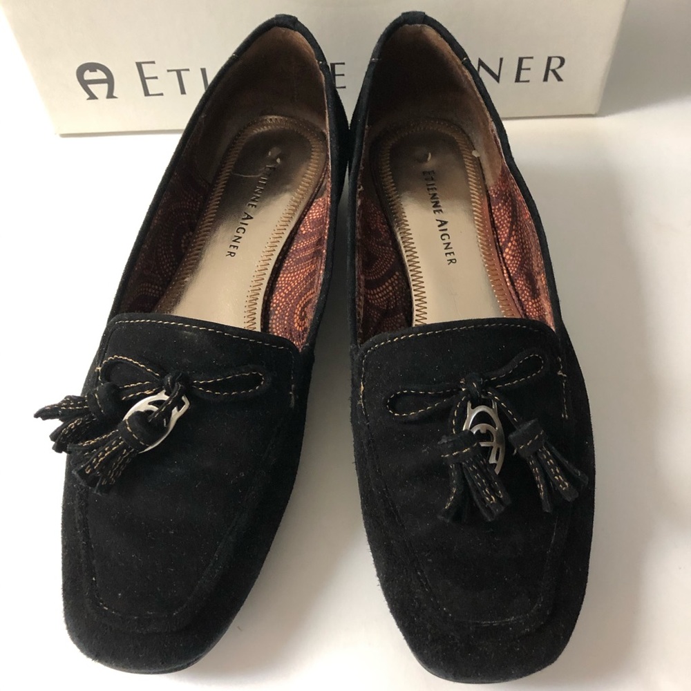 - Etienne Aigner Vita Black suede flats shoe…